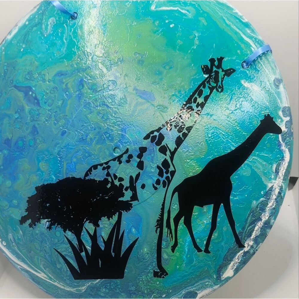 Hand Crafted Colorful Giraffee Fluid Art Painting On 12" Vinyl Record